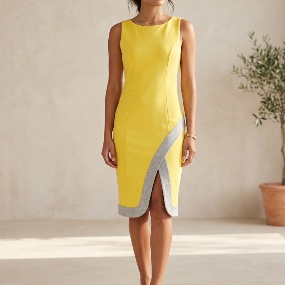 Rachel Asymmetrical Structured Dress in Bright Yellow